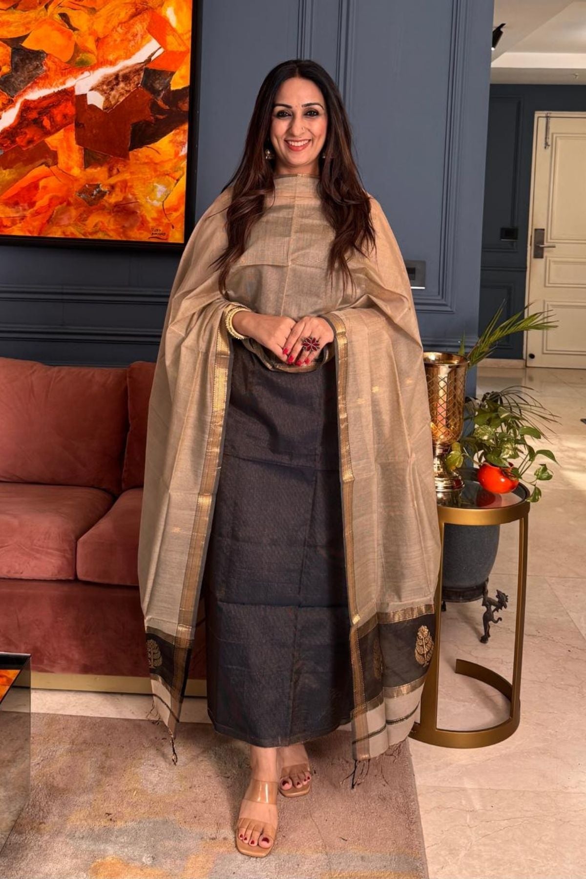 Handloom tissue Maheshwari silk kurta dupatta set